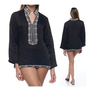 Ranee’s Embellished Black Diamanté Tunic Top with Split V-Neck